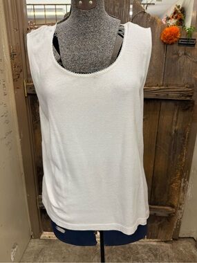 White Stag White Scoop Neck Tank with Lace Trim